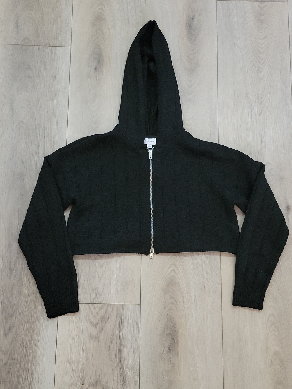 La Hearts Black Cropped Zip Hoodie